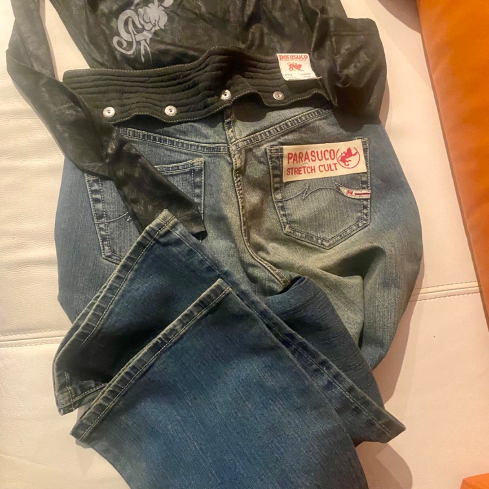 Parasuco Womens Blue Boot Cut Jeans with Black Trim - Picture 3 of 14